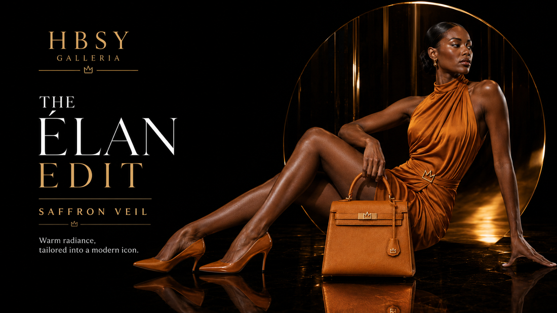 The Élan Edit — Saffron Veil. HBSY GALLERIA women's collection campaign.